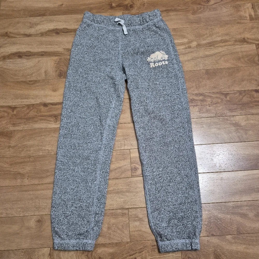 Roots Kids Cozy Signature Salt & Pepper Fleece Sweatpants – Size 10 - Picture 1 of 6